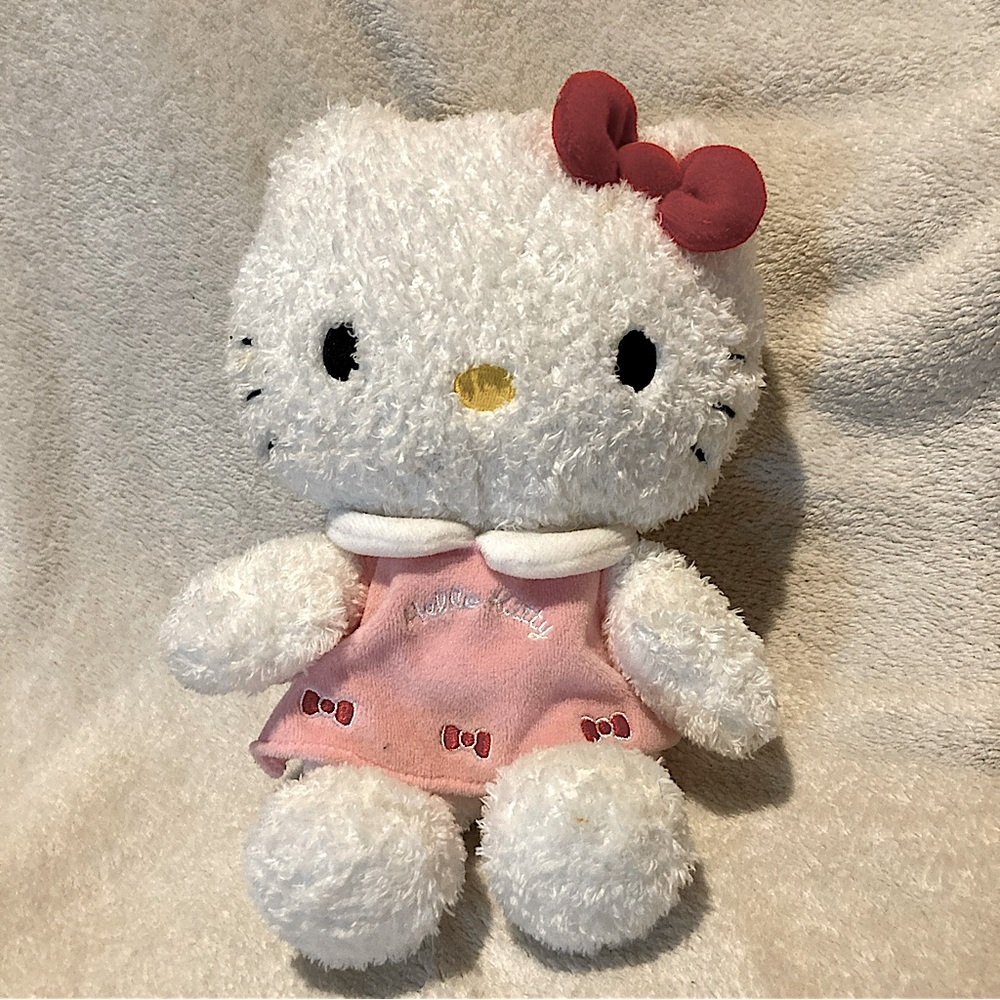 Hello Kitty Sanrio 2008 Plush purse Pink dress, red bow 8"